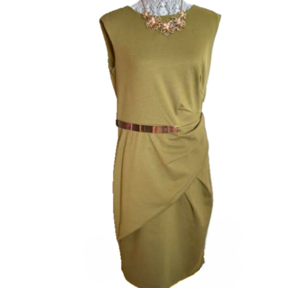 Melanie Lyne Crew Neck Ruched Ponte Sheath Dress Size 12 NWT